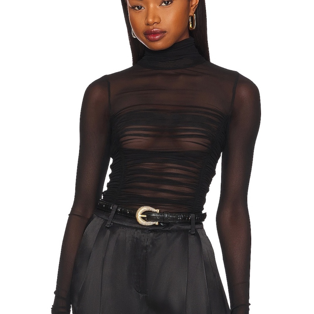 Elegant Ruched Black Sheer Women's Top